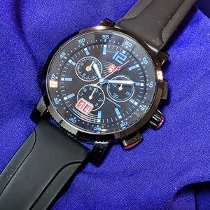 Michele Swiss Chrono Sail 42mm Men's Watch Black With Blue Accents